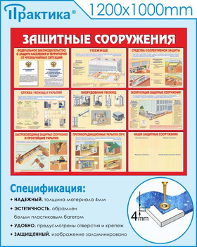 С58 Стенд защитные сооружения (1200х1000 мм, 3 мм, Прямая печать на пластик) - Стенды - Стенды по гражданской обороне и чрезвычайным ситуациям - магазин "Охрана труда и Техника безопасности"