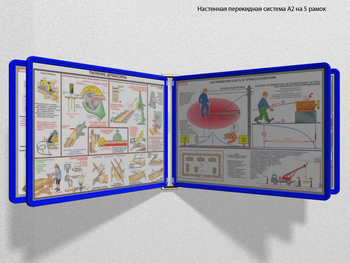 Настенная перекидная система а2 на 5 рамок (синяя) - Перекидные системы для плакатов, карманы и рамки - Настенные перекидные системы - магазин "Охрана труда и Техника безопасности"