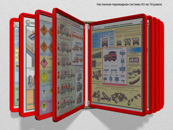 Настенная перекидная система а3 на 10 рамок (красная) - Перекидные системы для плакатов, карманы и рамки - Настенные перекидные системы - магазин "Охрана труда и Техника безопасности"